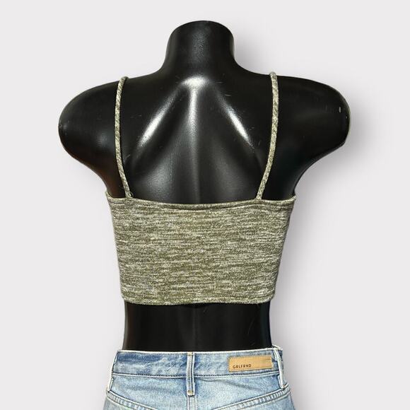 Poetry Vintage Y2K Crop Rank Top Womens Small Bohemian Summer Green Cream Flirty - Picture 2 of 6